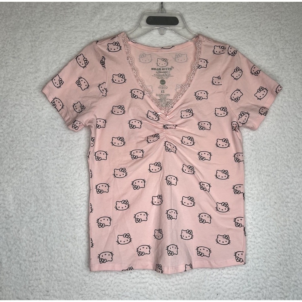 Hello Kitty‎ by Sanrio Pink All Over Print T-Shirt XS Lace NWOT